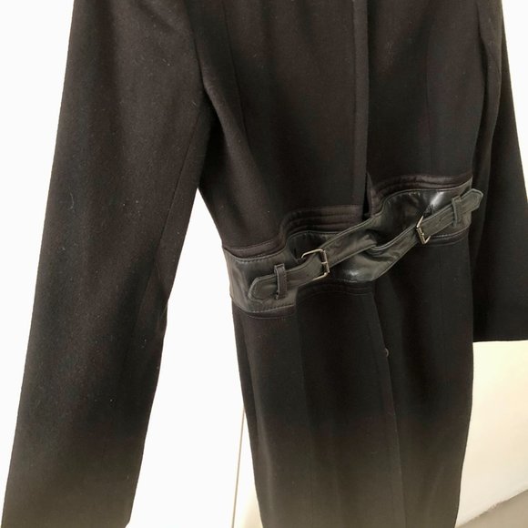 BCBG MAXAZRIA WOOL CASHMERE LEATHER BELT LONG COAT - Picture 3 of 6